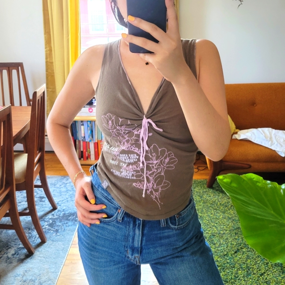 DKNY vintage y2k plunge neck ruched tank top